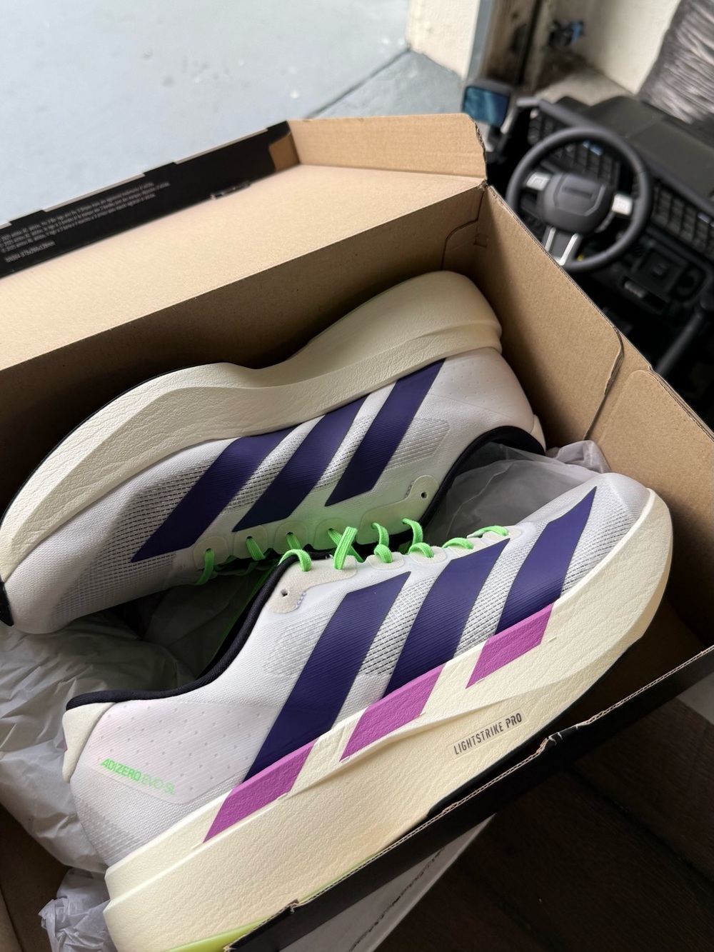 Adidas Evo Running Shoes – White/Purple/Lime Green – Men’s Size 13